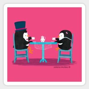 Two Penguins drinking tea on a date Magnet